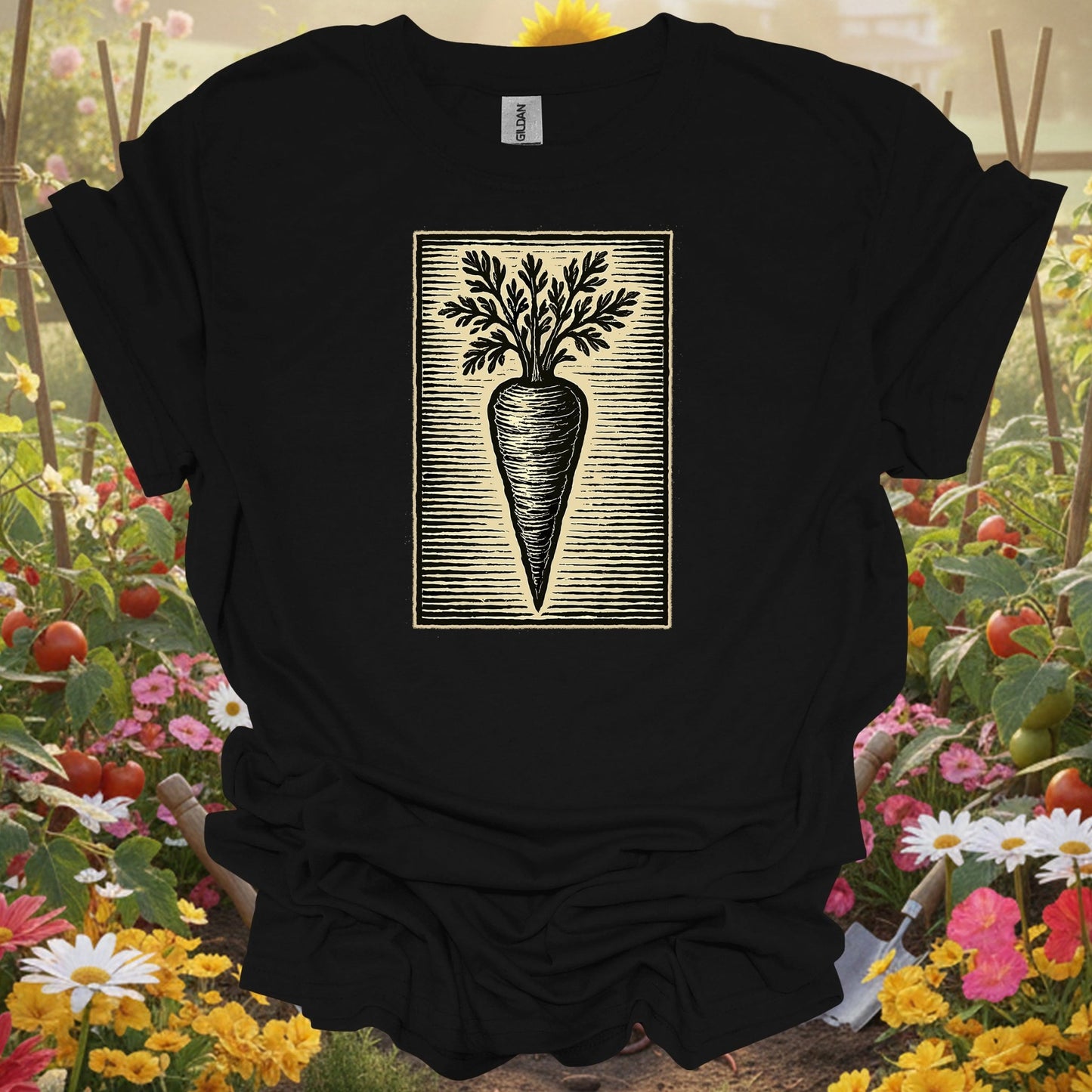 Vintage Linocut Carrot Botanical Art T-Shirt - GardeningTshirts