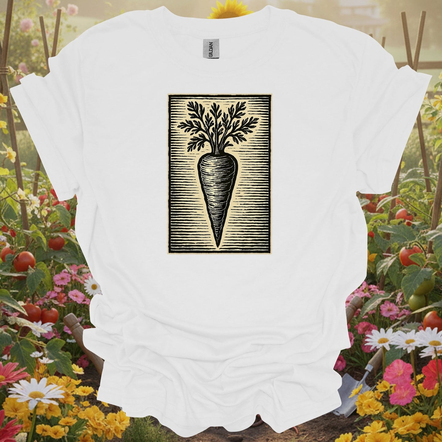 Vintage Linocut Carrot Botanical Art T-Shirt - GardeningTshirts
