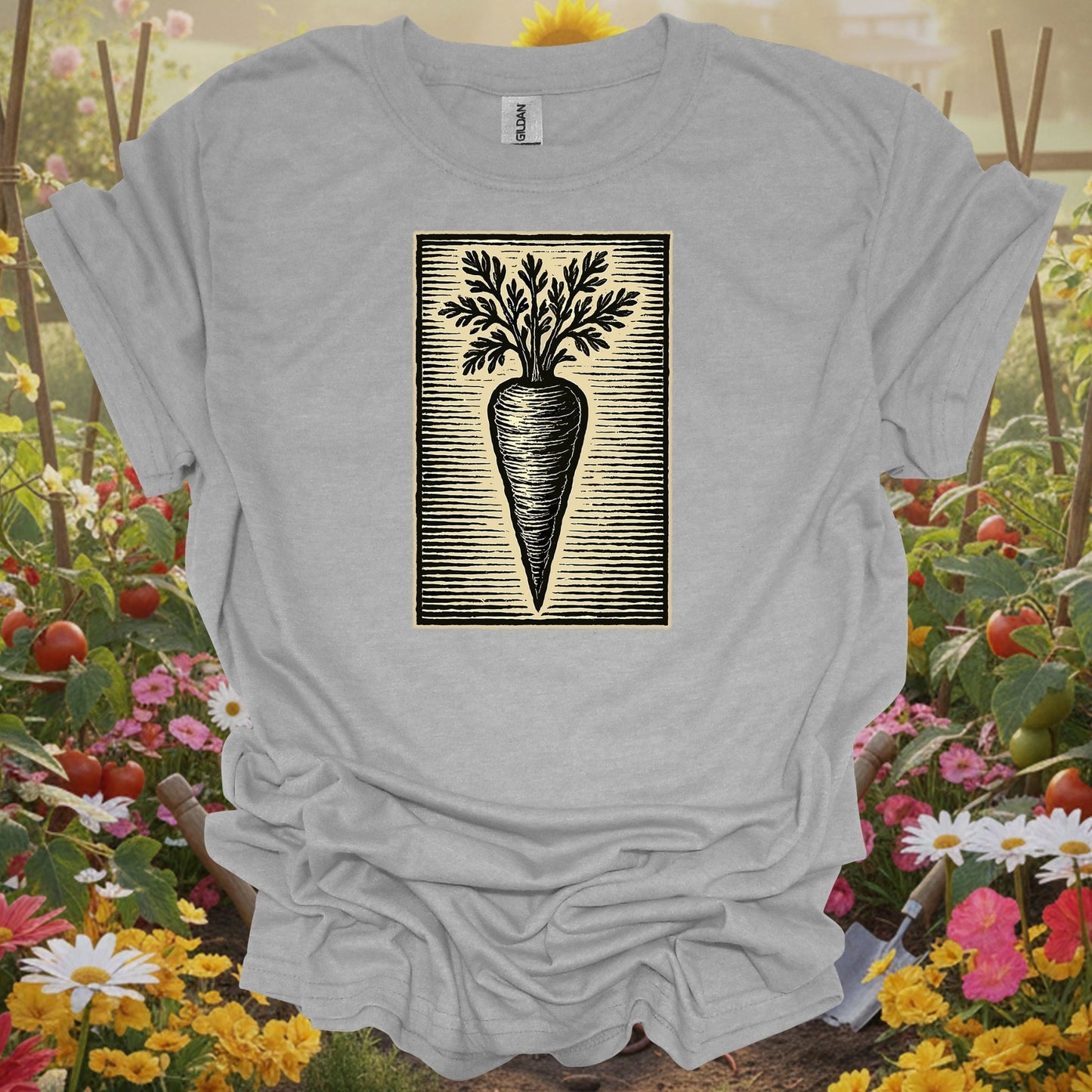 Vintage Linocut Carrot Botanical Art T-Shirt - GardeningTshirts