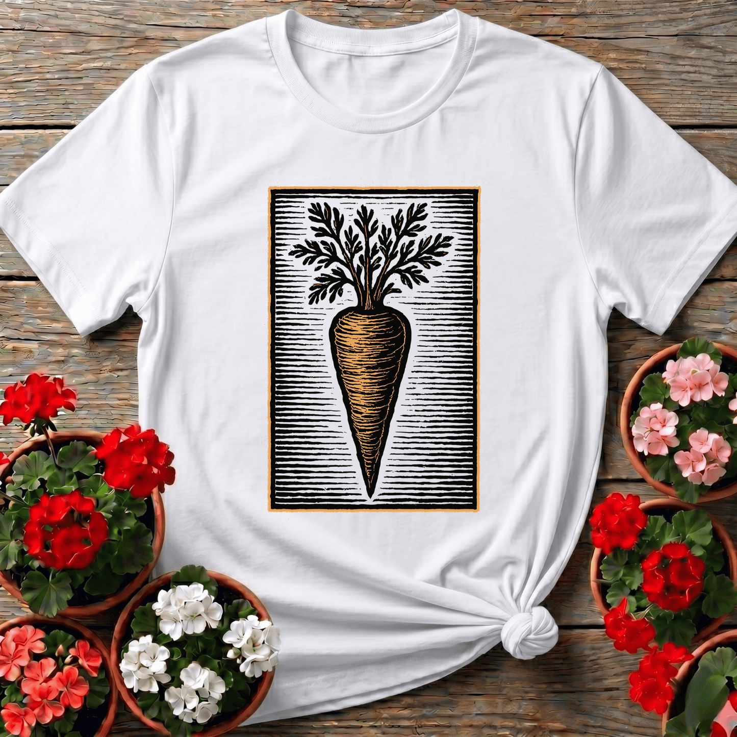 Vintage Linocut Carrot Botanical Art Tee - GardeningTshirts