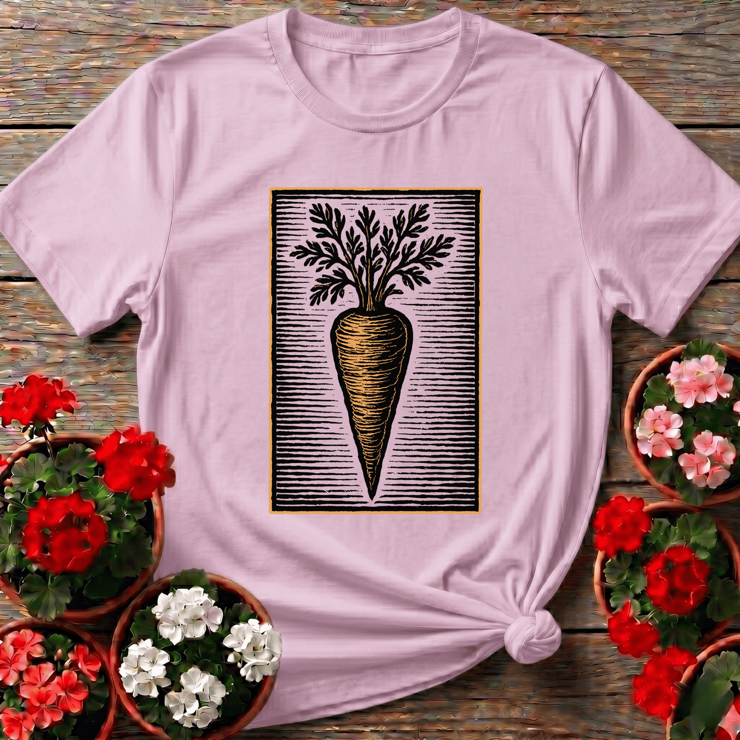 Vintage Linocut Carrot Botanical Art Tee - GardeningTshirts