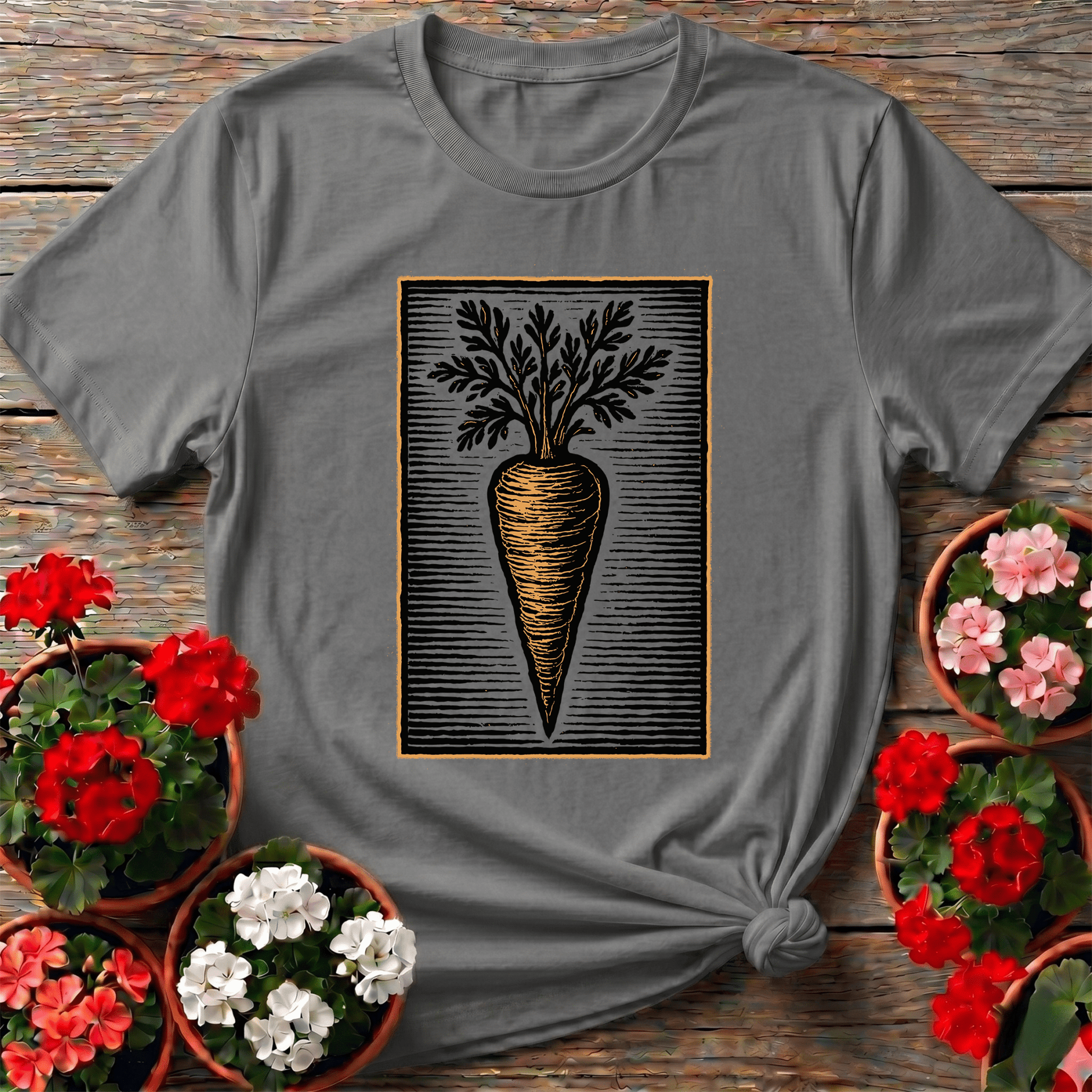 Vintage Linocut Carrot Botanical Art Tee - GardeningTshirts