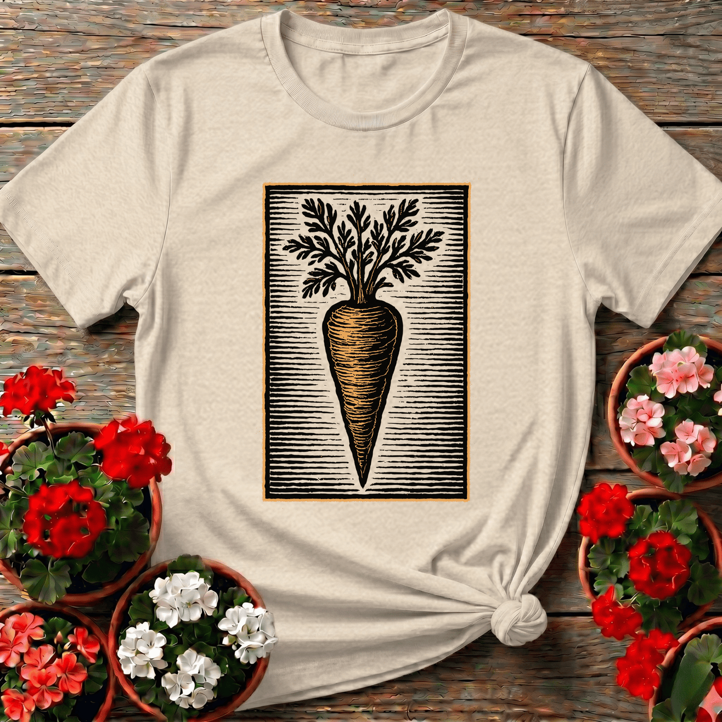 Vintage Linocut Carrot Botanical Art Tee - GardeningTshirts