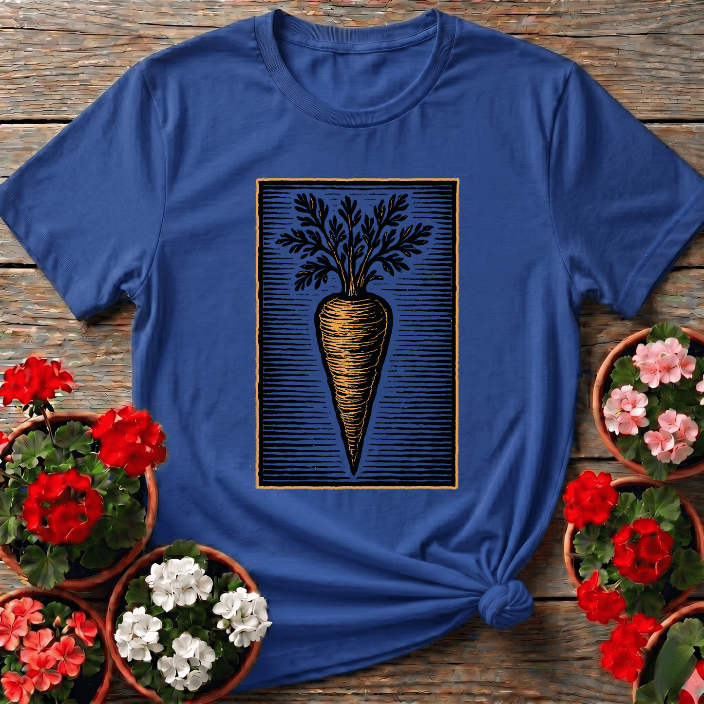 Vintage Linocut Carrot Botanical Art Tee - GardeningTshirts