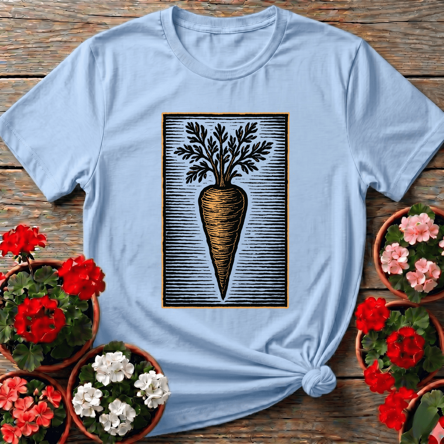 Vintage Linocut Carrot Botanical Art Tee - GardeningTshirts