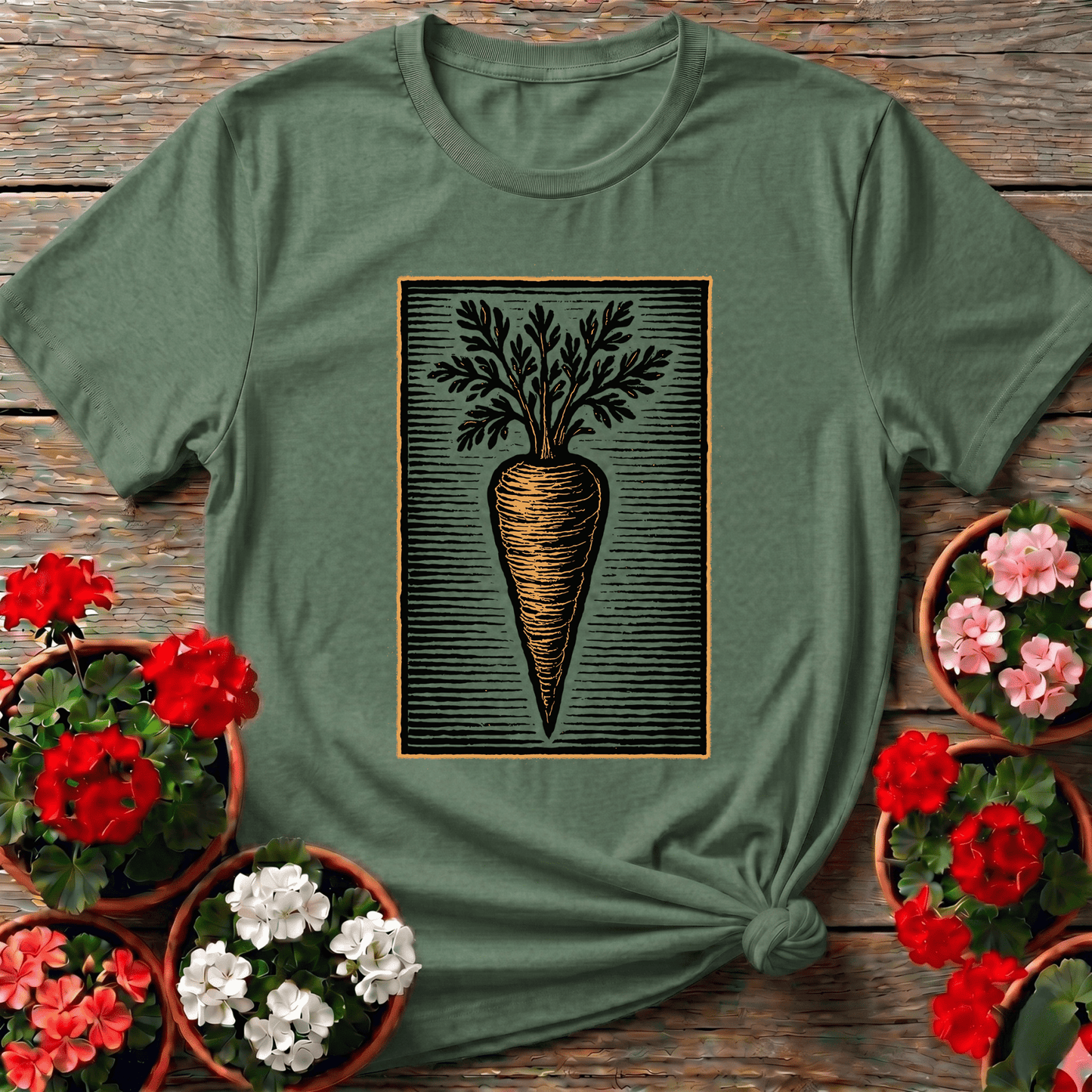 Vintage Linocut Carrot Botanical Art Tee - GardeningTshirts