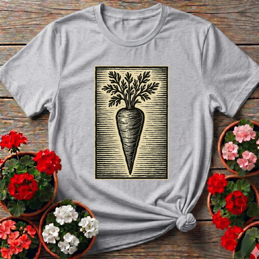 Vintage Linocut Carrot Sepia Woodcut Art Tee - GardeningTshirts
