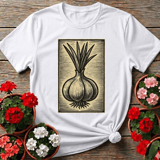 Vintage Onion Linocut Art Gardening T-Shirt - GardeningTshirts
