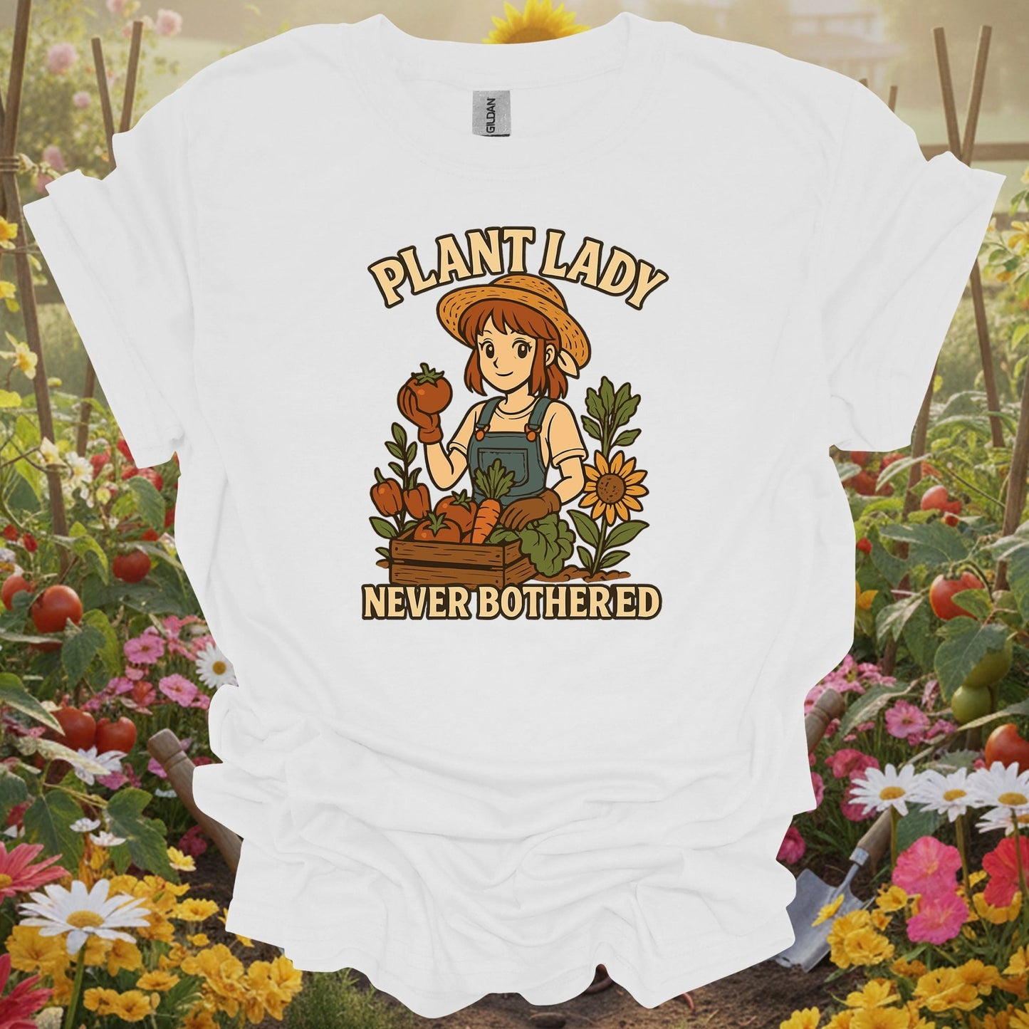 White shirt showing plant lady never bothered cheerful anime for outdoor enthusiasts