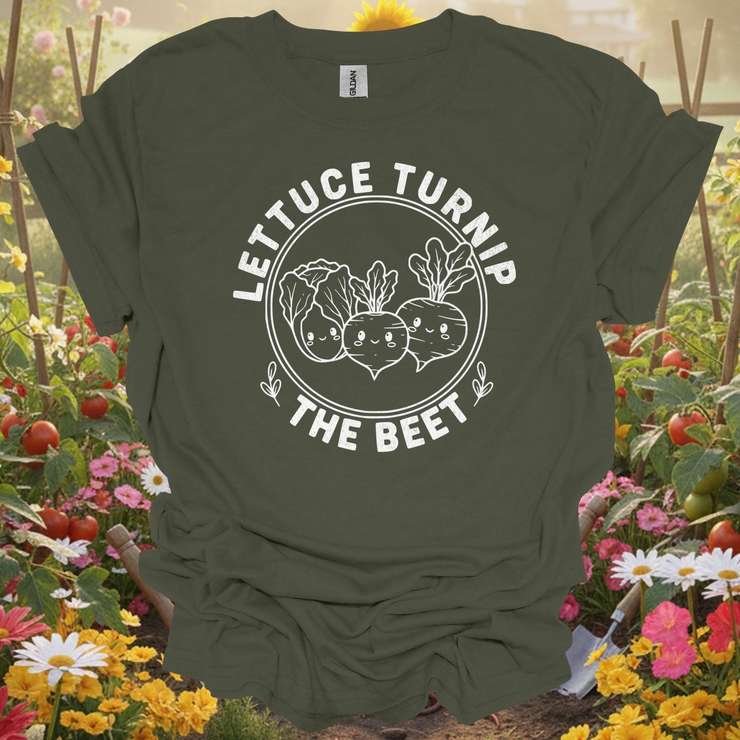 Vintage Style Kawaii Produce "Lettuce Turnip the Beet" Pun T-Shirt - GardeningTshirts