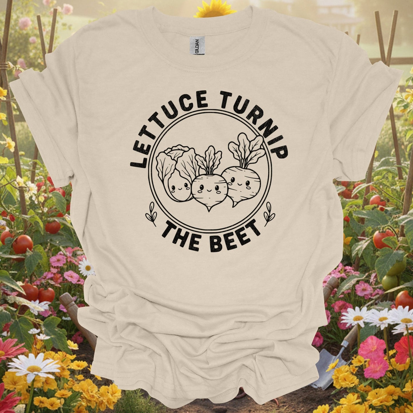 Vintage Style Kawaii Produce "Lettuce Turnip the Beet" Pun T-Shirt - GardeningTshirts