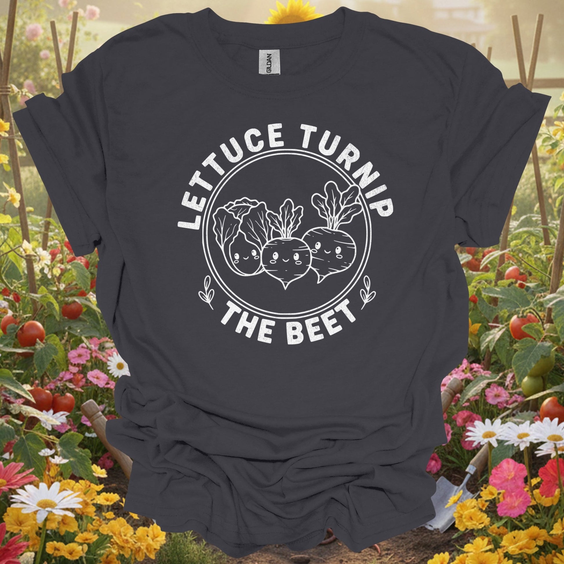 Vintage Style Kawaii Produce "Lettuce Turnip the Beet" Pun T-Shirt - GardeningTshirts