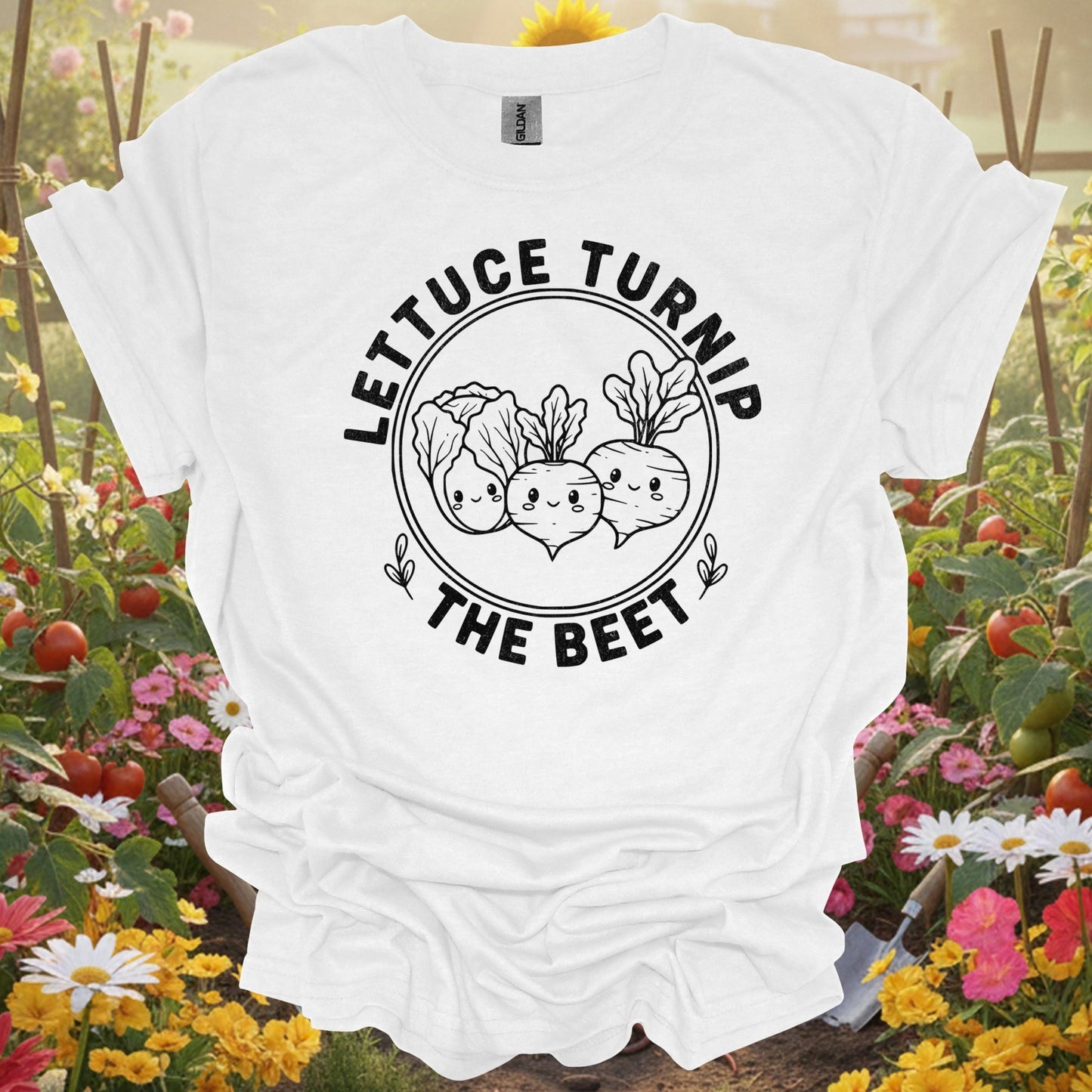 Vintage Style Kawaii Produce "Lettuce Turnip the Beet" Pun T-Shirt - GardeningTshirts