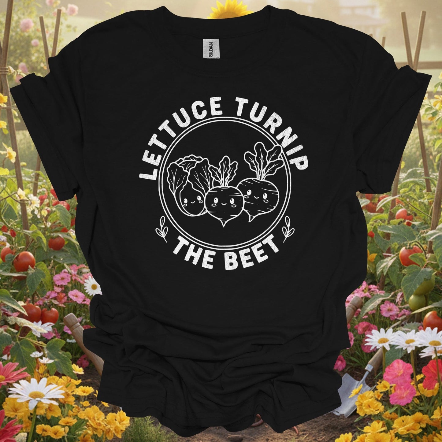 Vintage Style Kawaii Produce "Lettuce Turnip the Beet" Pun T-Shirt - GardeningTshirts