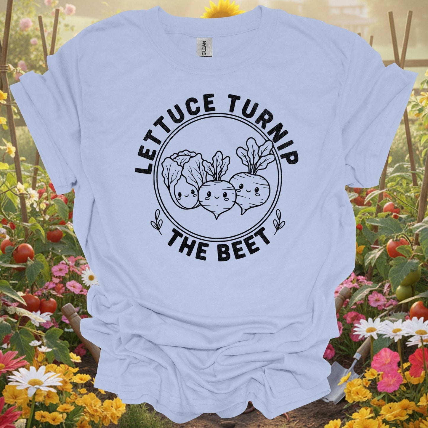 Vintage Style Kawaii Produce "Lettuce Turnip the Beet" Pun T-Shirt - GardeningTshirts