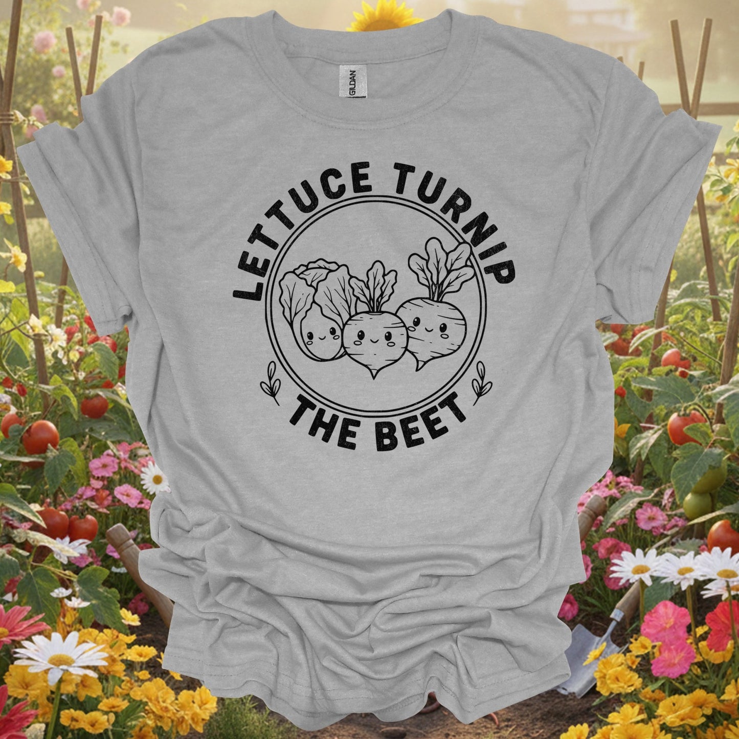 Vintage Style Kawaii Produce "Lettuce Turnip the Beet" Pun T-Shirt - GardeningTshirts