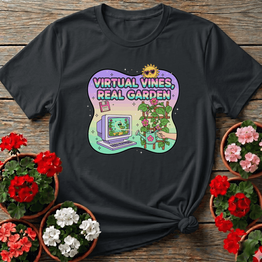 Virtual Vines Real Garden Retro Gamer Y2K T-shirt - GardeningTshirts