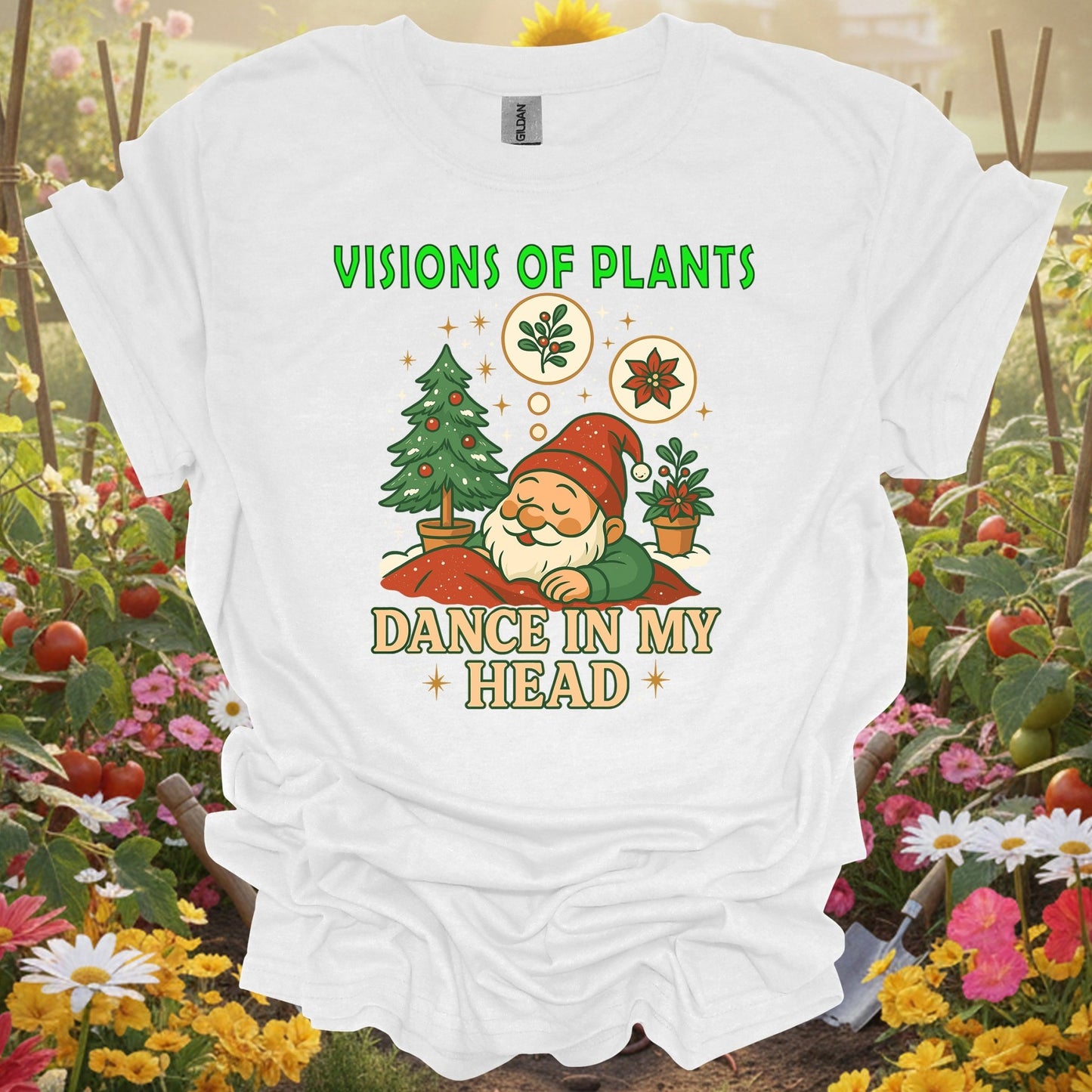 "Visions of Plants Dance In My Head" Christmas Gardening T-Shirt - GardeningTshirts