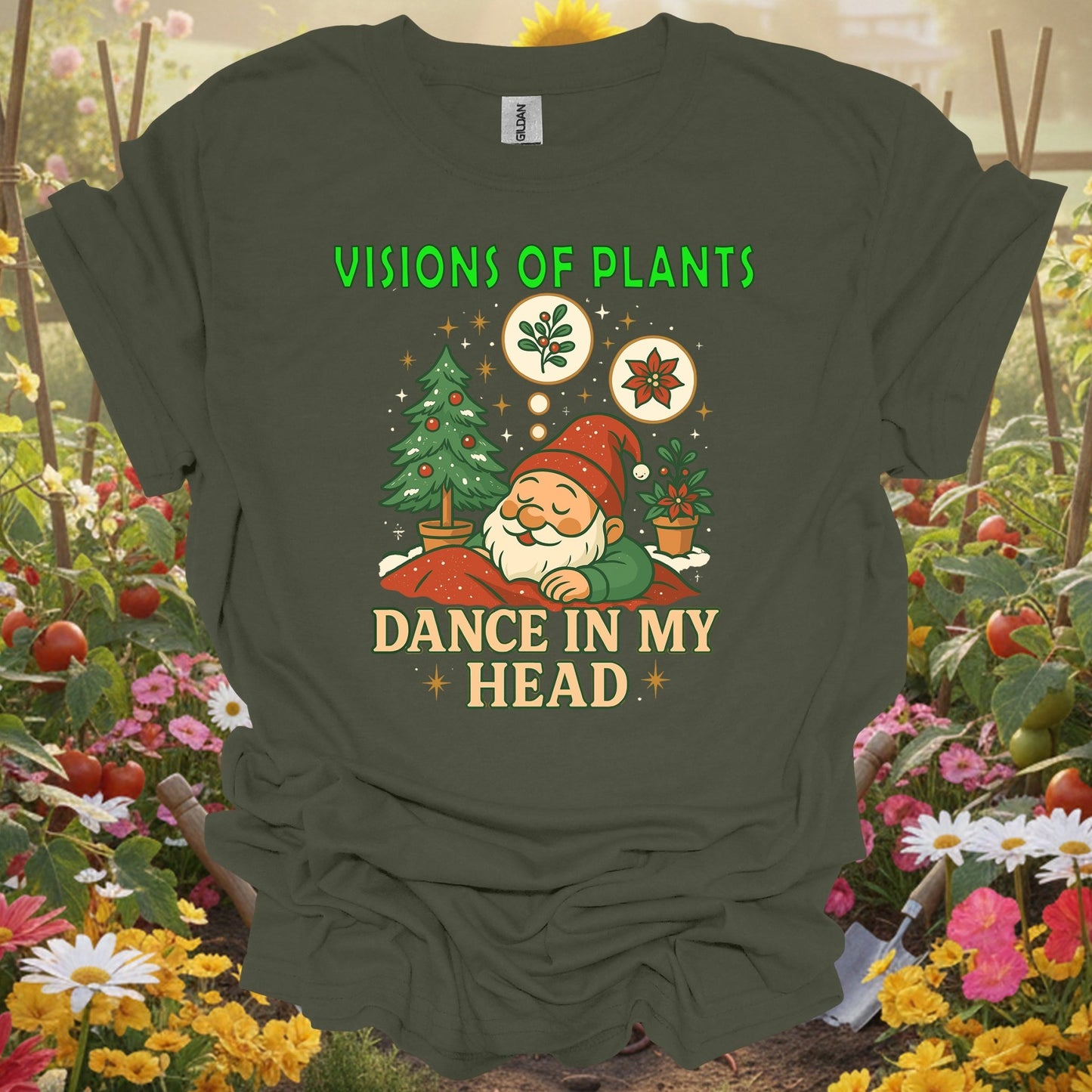 "Visions of Plants Dance In My Head" Christmas Gardening T-Shirt - GardeningTshirts