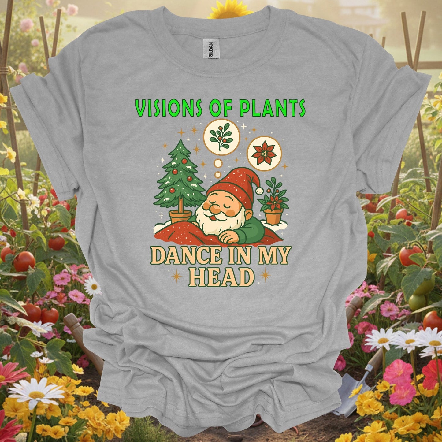 "Visions of Plants Dance In My Head" Christmas Gardening T-Shirt - GardeningTshirts