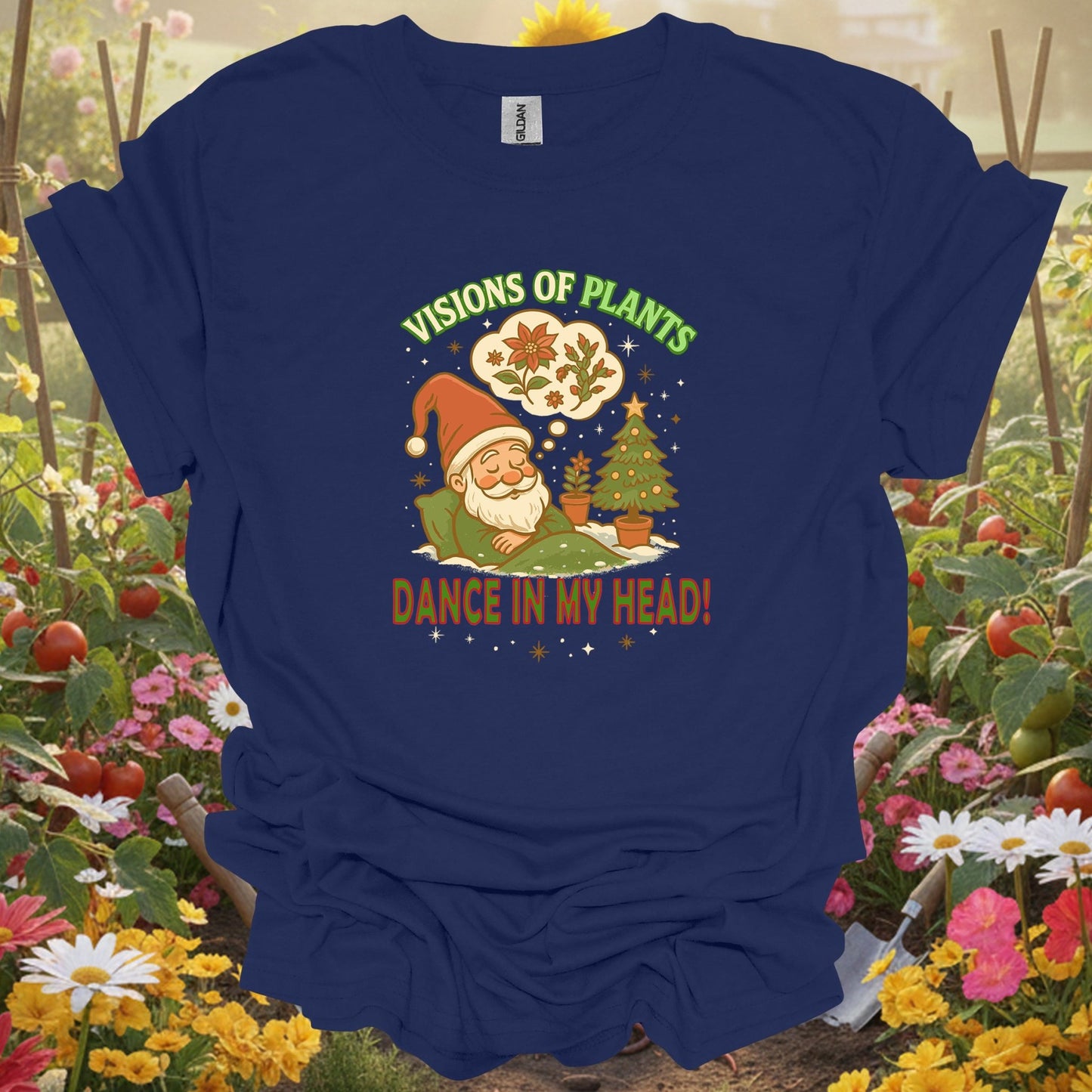 "Visions of Plants Dance In My Head" Santa T-Shirt - GardeningTshirts