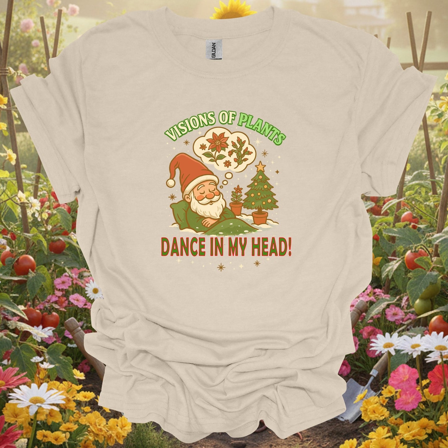 "Visions of Plants Dance In My Head" Santa T-Shirt - GardeningTshirts