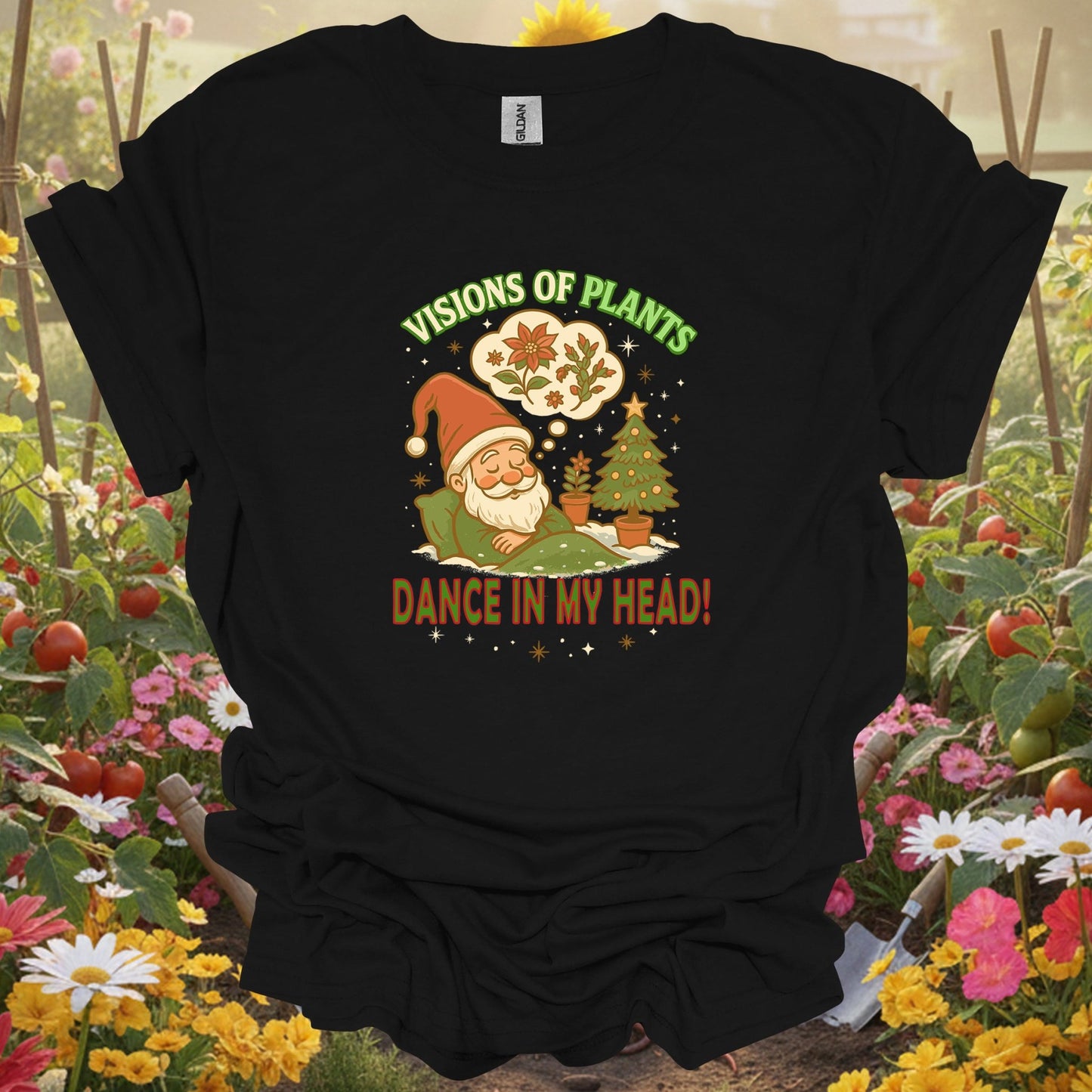 "Visions of Plants Dance In My Head" Santa T-Shirt - GardeningTshirts
