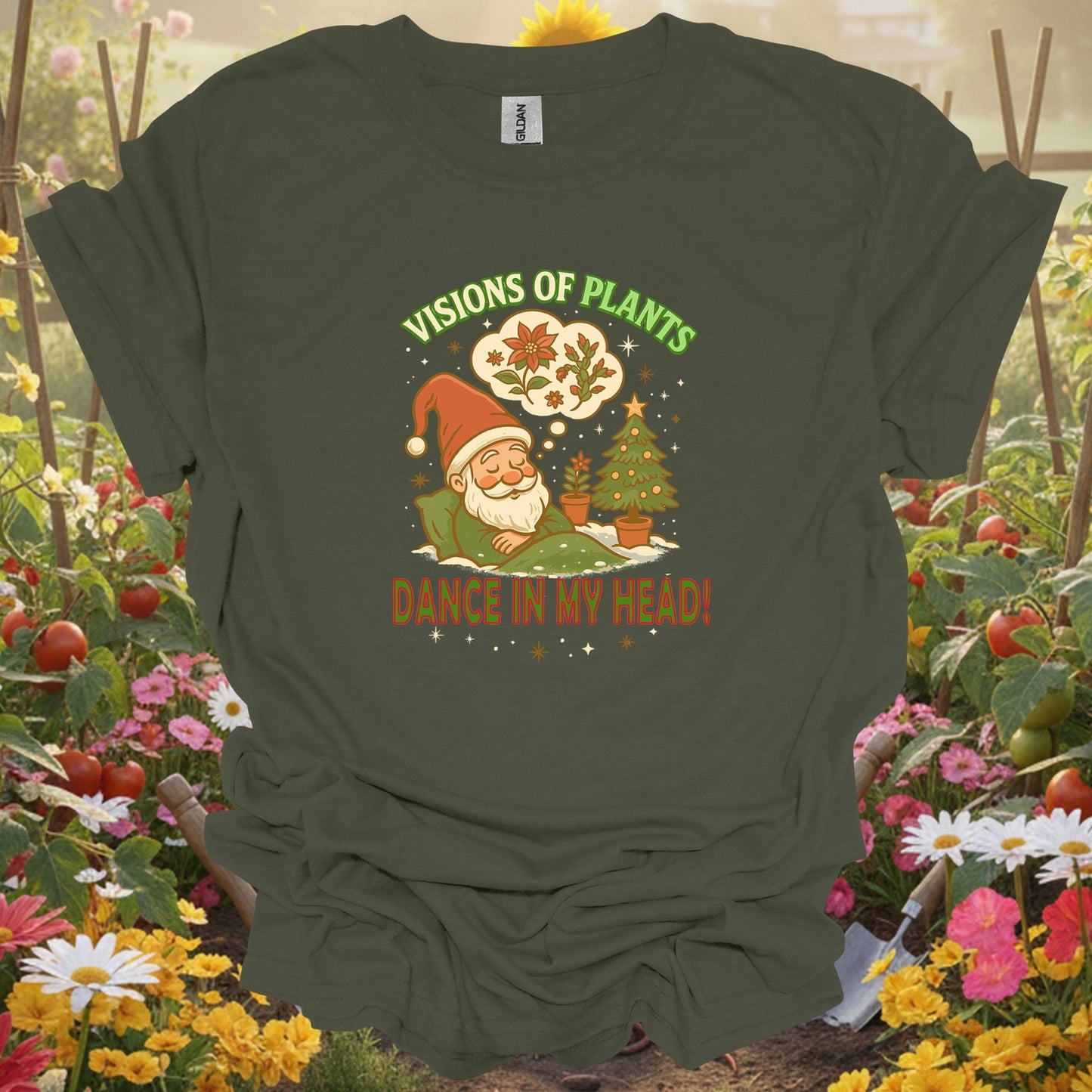 "Visions of Plants Dance In My Head" Santa T-Shirt - GardeningTshirts
