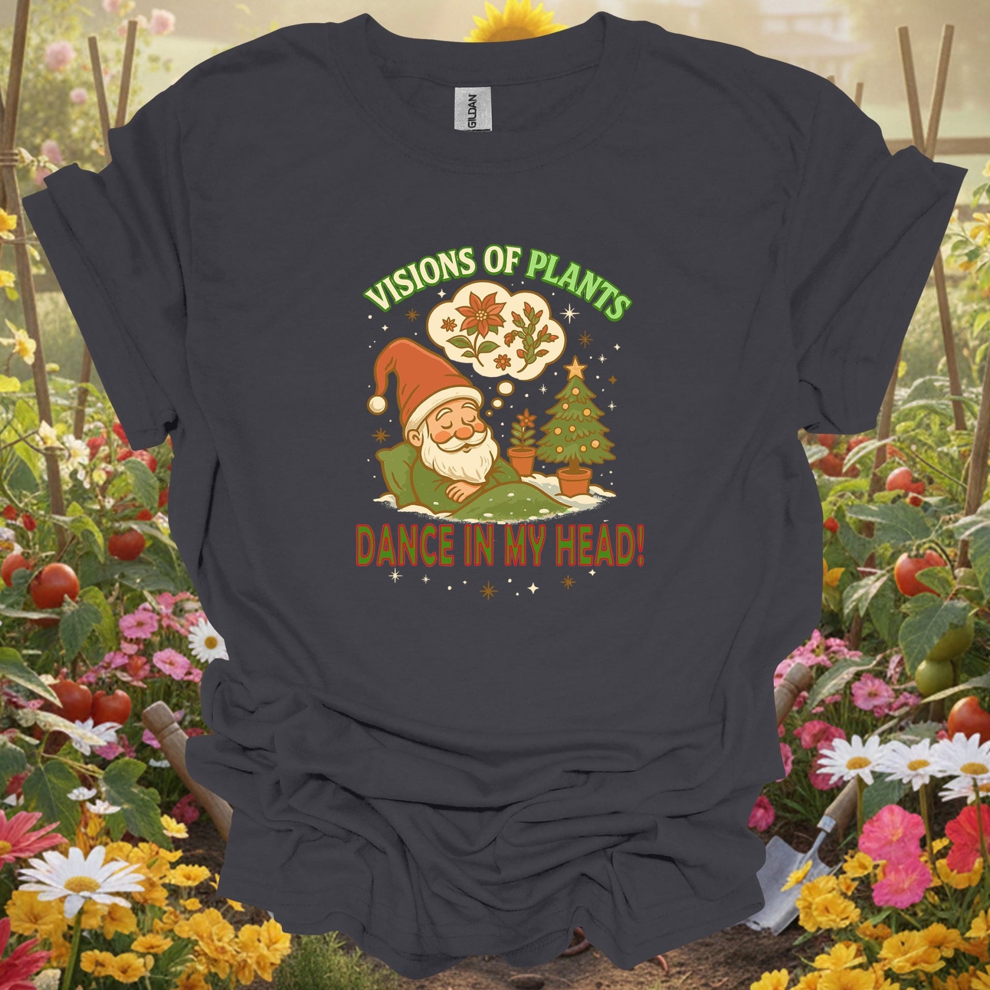 "Visions of Plants Dance In My Head" Santa T-Shirt - GardeningTshirts