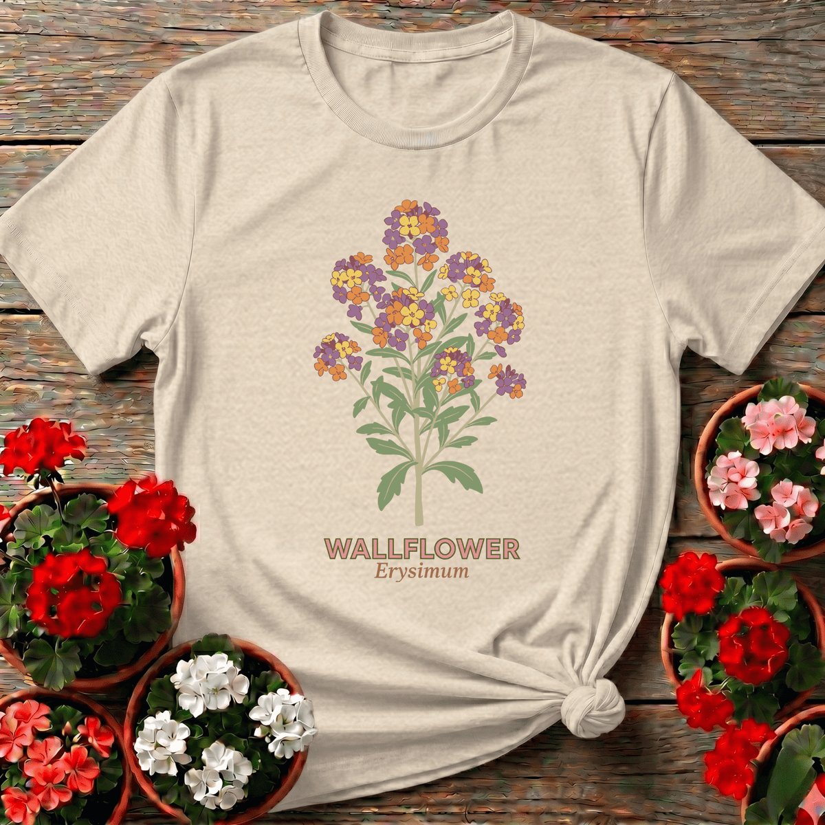 Natural heirloom botanical Erysimum gardening top with warm muted floral palette for plant lovers