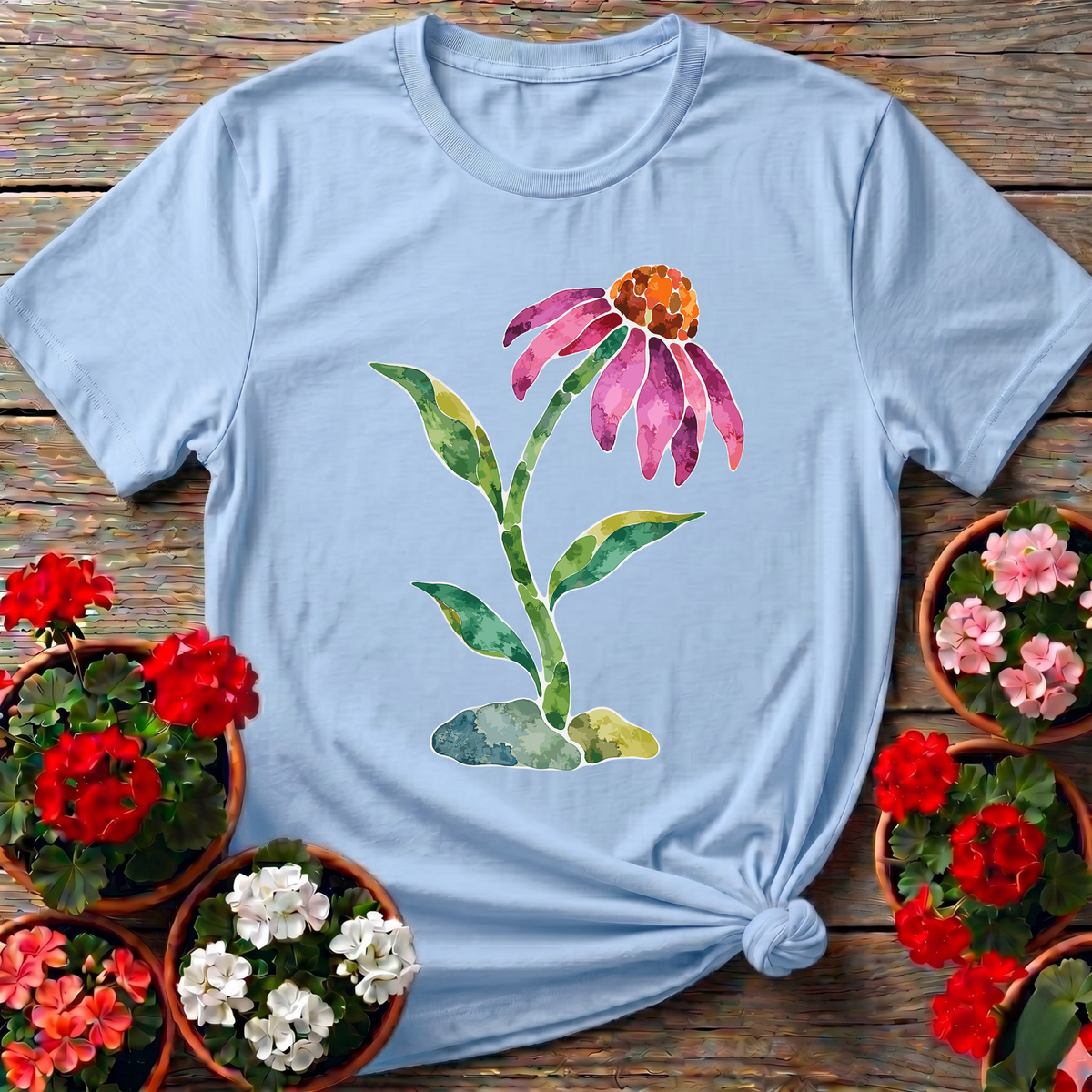 Watercolor Coneflower Gardening T-Shirt for Plant Lovers - GardeningTshirts