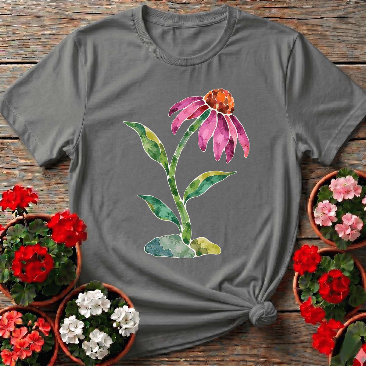 Watercolor Coneflower Gardening T-Shirt for Plant Lovers - GardeningTshirts