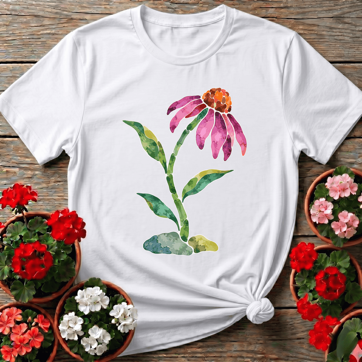 Watercolor Coneflower Gardening T-Shirt for Plant Lovers - GardeningTshirts
