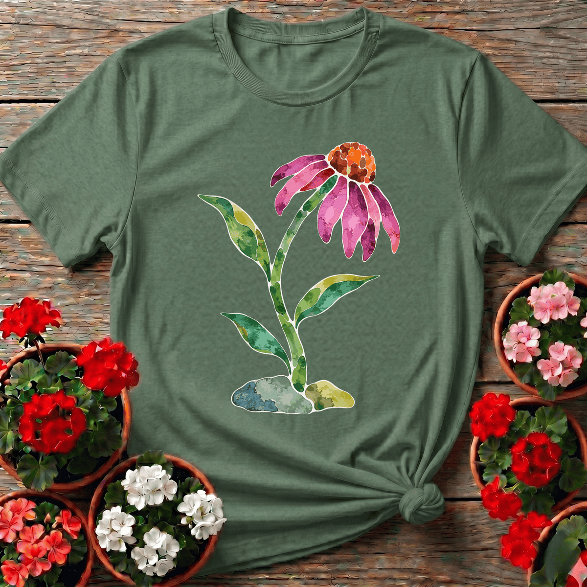 Watercolor Coneflower Gardening T-Shirt for Plant Lovers - GardeningTshirts