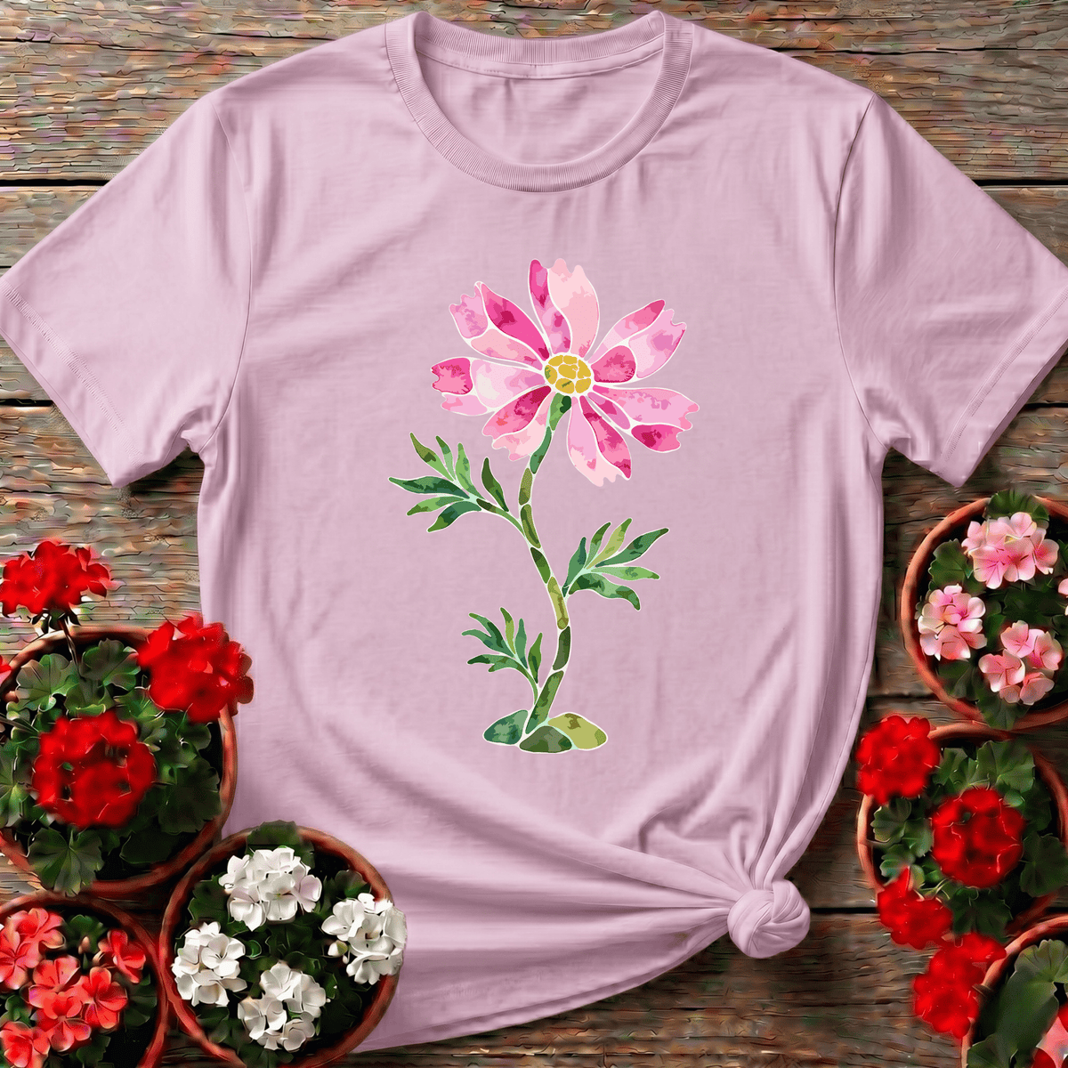 Light Pink delicate cottagecore cosmos flower shirt for garden lovers