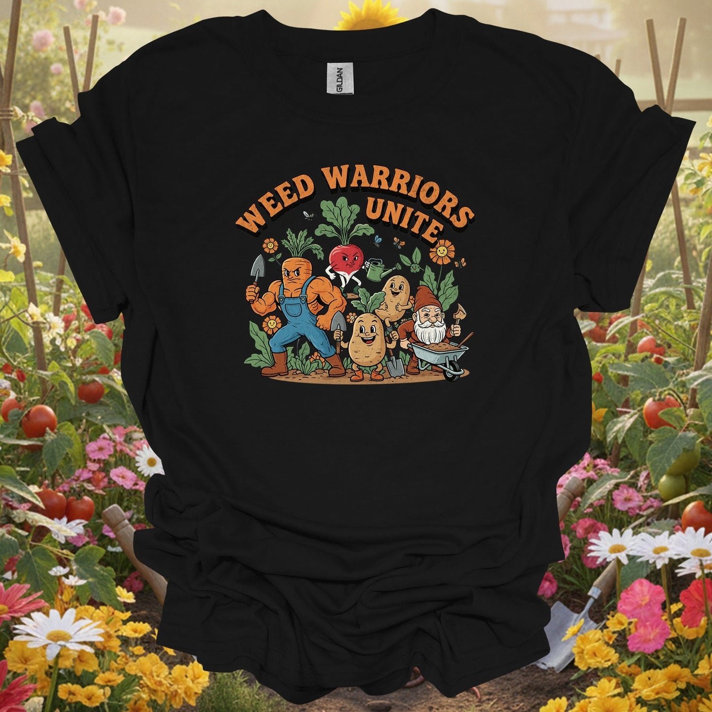 Black weed warriors unite funny gardening shirt for vegetable gardeners, community growers, funny slogan fans, veteran wee...