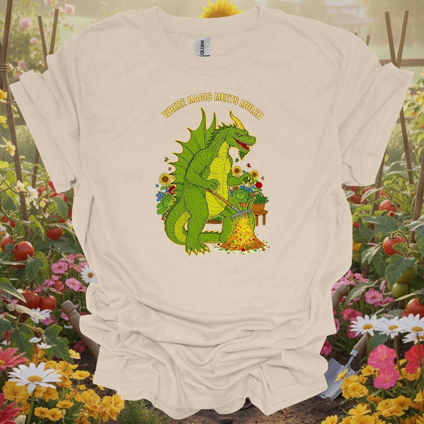 Natural tshirt showing where magic meets mulch epic dragon for people who love plants