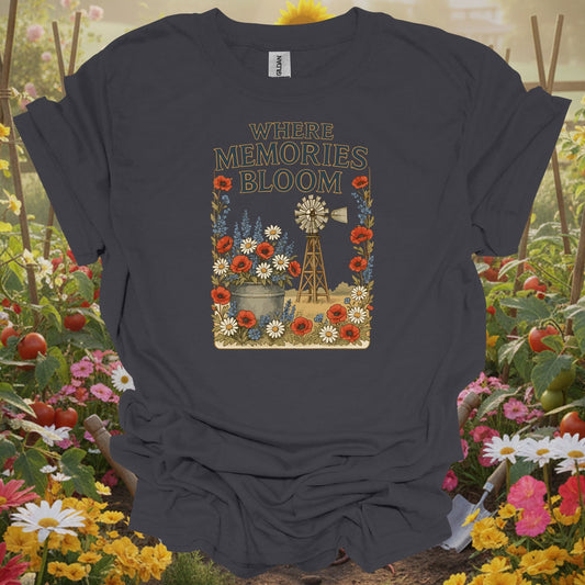charcoal tshirt showing a traditional windmill aesthetic that captures the restorative power of a life lived close to the earth for economists calculating cost savings