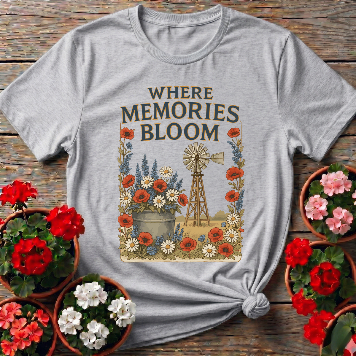 Where Memories Bloom Vintage Farmhouse Garden T-shirt - GardeningTshirts