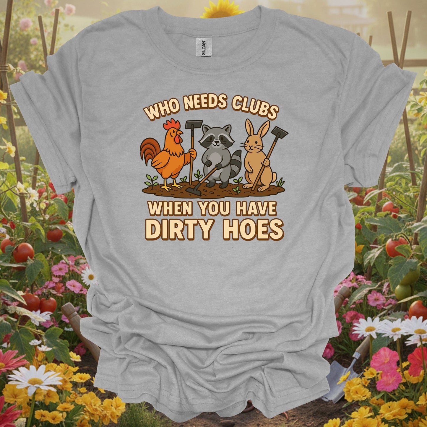 Sport Grey tshirt showing who needs clubs funny animal gardener for backyard growers