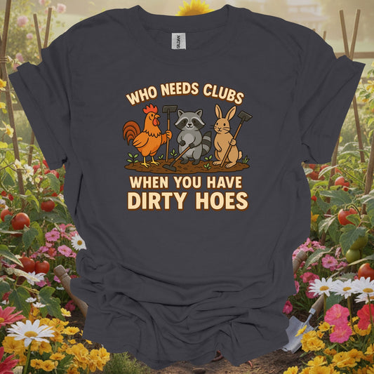 Charcoal tee showing who needs clubs funny animal gardener for plant lovers