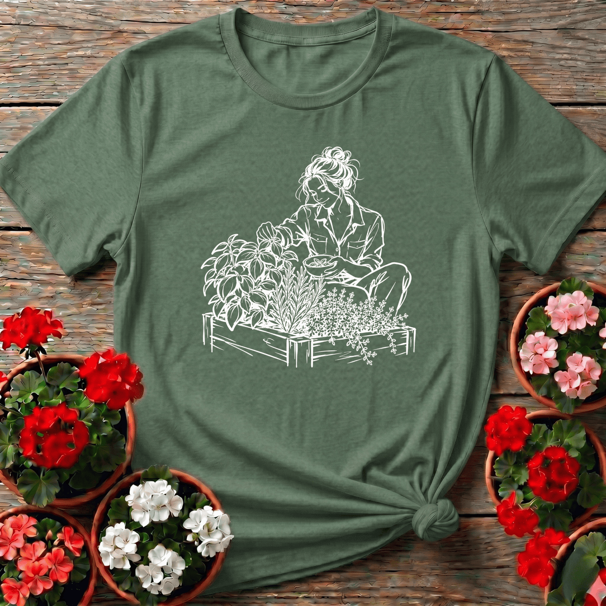 Military Green raised bed herb garden apparel for the slow-living gardener still learning and still growing