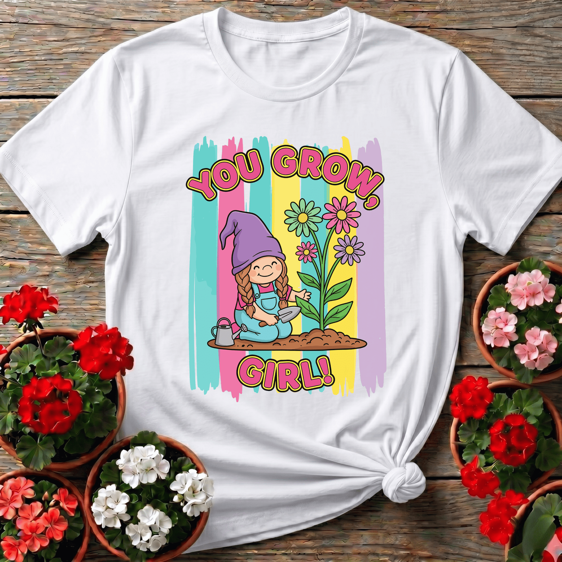 You Grow Girl Cute Girl Gnome Gardener T-shirt - GardeningTshirts