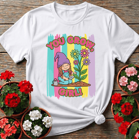 You Grow Girl Cute Girl Gnome Gardener T-shirt - GardeningTshirts