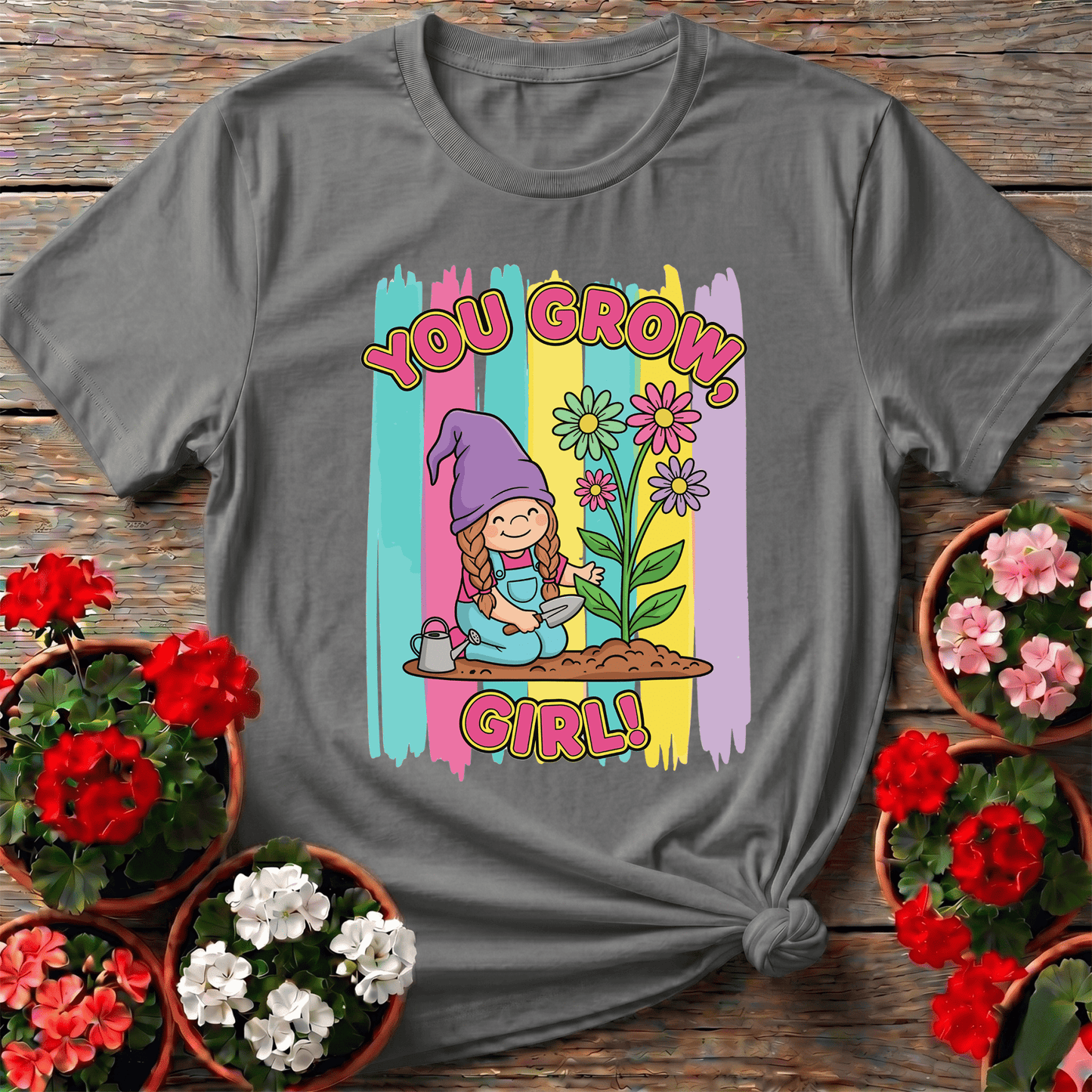 You Grow Girl Cute Girl Gnome Gardener T-shirt - GardeningTshirts