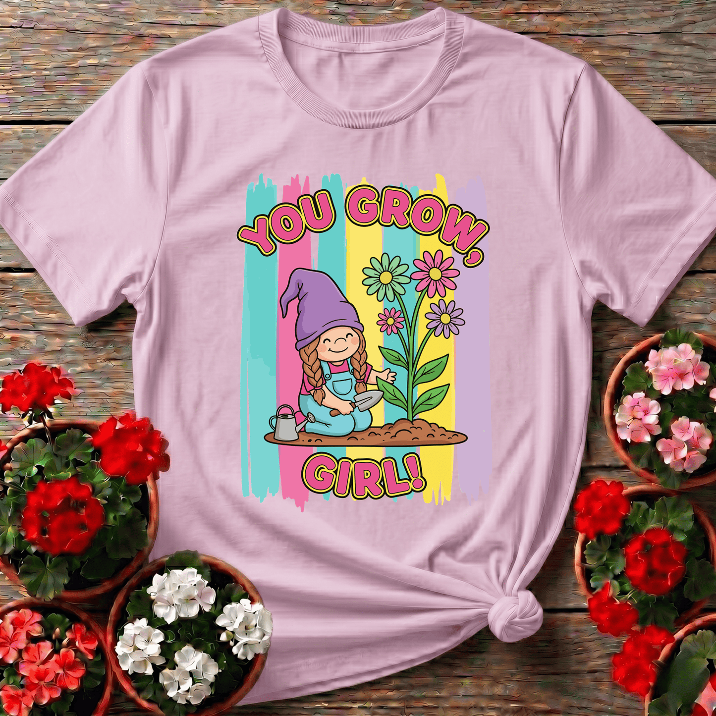 You Grow Girl Cute Girl Gnome Gardener T-shirt - GardeningTshirts