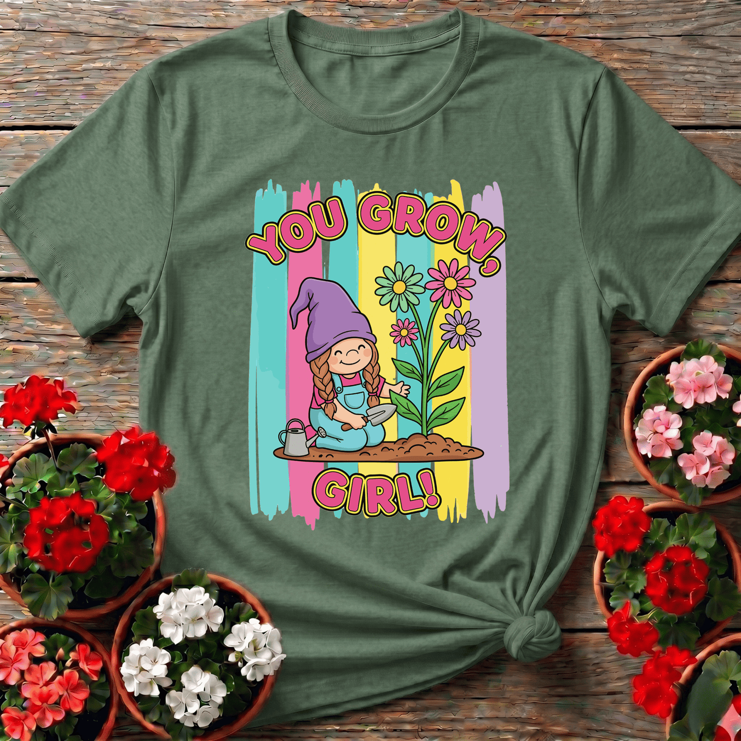 You Grow Girl Cute Girl Gnome Gardener T-shirt - GardeningTshirts