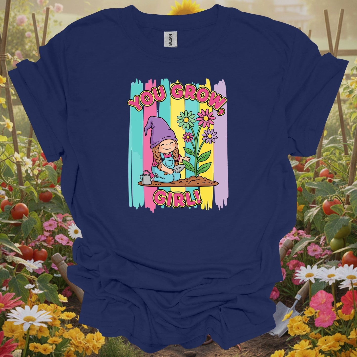 navy top showing you grow girl cute girl gnome gardener for sweet-natured gardeners